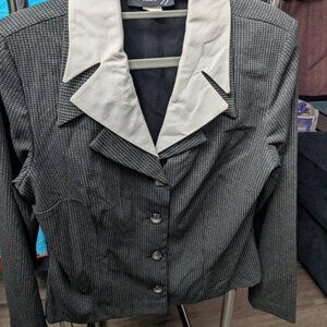 All that Jazz Vintage Black and Gray Houndstooth Blazer w/ White Collar Size L